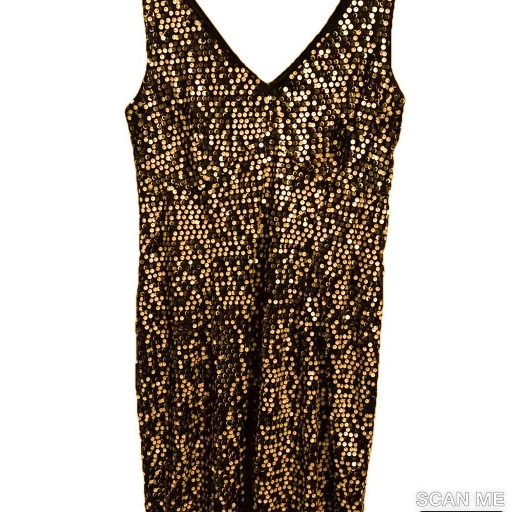 Black V Cut Sequined Cocktail Dress.